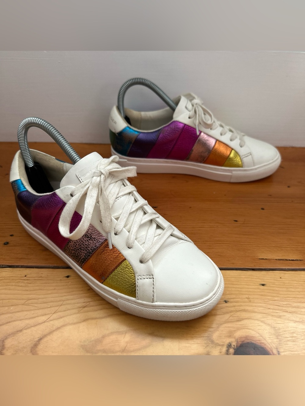 Kurt Geiger Size 37 | 6.5 London Lane Stripe Rainbow Metallic Leather Sneakers